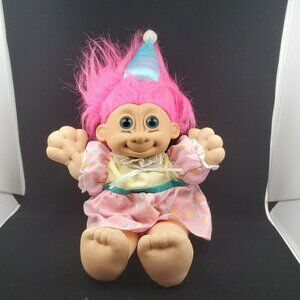 Vintage Russ Berrie Happy Birthday Troll Doll Pink Hair with Hat 15" Tall